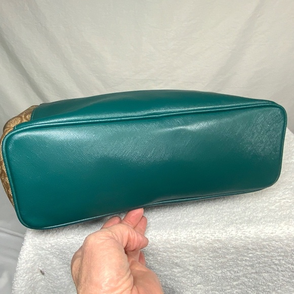 Coach F30301 Peyton Coated Canvas Saffiano Tote Green and Khaki - Picture 9 of 15